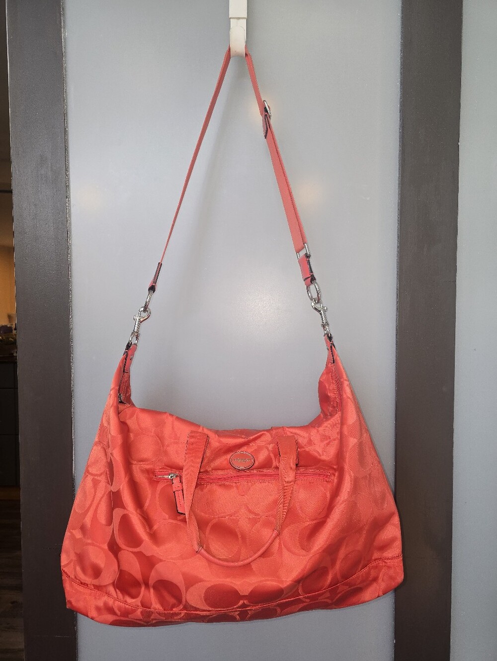 COACH 77469 Orange Nylon Weekender Getaway Large Duffle Bag *Please Read"